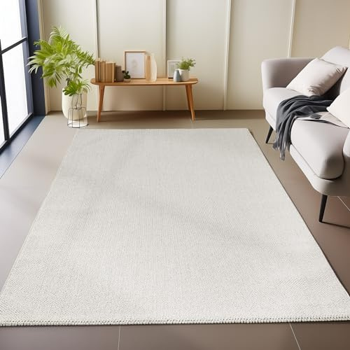 Carpetsale24 Teppich 120x170 cm Creme, Einfarbig & Weich, Moderner Schlingenflor für Wohnzimmer oder Schlafzimmer, Pflegeleicht & Dekorativ