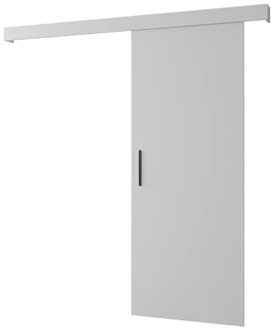 MEBLE KRYSPOL Salwador 1 Schiebetürsystem mit Schienenabdeckung - Innenwand-Schiebetüren - Eingelassene Dachbodentüren - Solide Konstruktion - 90x204 cm - Weiß Weiß Schwarz