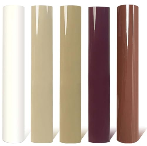 5PCS Plotterfolie Textil Vinyl, 30 × 25cm 3D Schaumstoff Flockfolie für Plotter Textil Vinylfolie Transferpapier zum Aufbügeln Plotter für DIY T-Shirt Handwerk Leder(Weiß,Khaki,Beige,Kaffee,Braun)