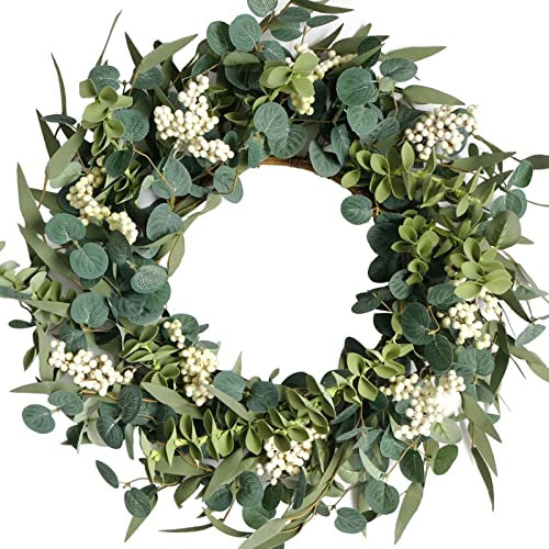 CIR OASES 20-inch Spring/Summer wreaths Green leaf Artificial White berry wreaths Front door wall hallway window decorative Farmhouse garden decorative