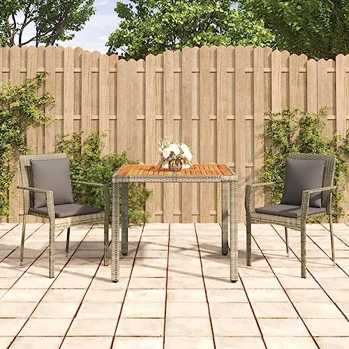 QZZCED Terrassengarnitur Garten-Loungemöbel Gartenmöbel-Sets Balkonmöbel-Set 3-TLG. Garten-Essgruppe mit Kissen Grau Poly Rattan für Garten, Terrasse und Balkon