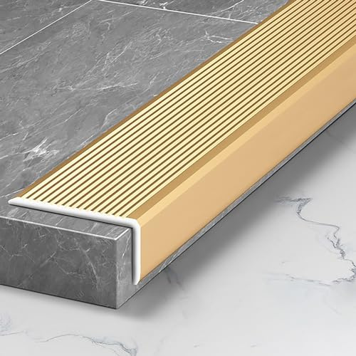 Treppenkantenprofil 45x23mm Antirutsch-Profil Treppenprofile 90CM*3 Stück Kantenschutz Winkelprofil Aus Aluminiumlegierung Für Treppenstufen Treppen(Gold)