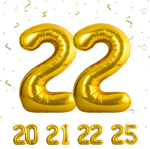 22 Geburtstag Deko zahlen luftballon 22 jahre | Folienballon Gold - für 22. Geburtstagsdeko Männer Frauen Ballon Zahl Deko zum Geburtstag fliegt mit Helium 22.Geburtstagsparty 40-101cm