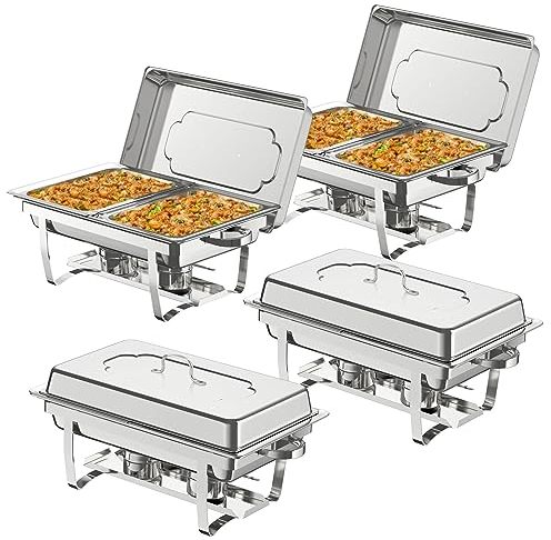 NArra 4 Pezzi Set Buffet scaldavivande, 9L in Acciaio Inox per Catering con teglie per Alimenti di Mezza Misura, scaldavivande con Telaio Pieghevole per Feste, Matrimoni, cene, Buffet