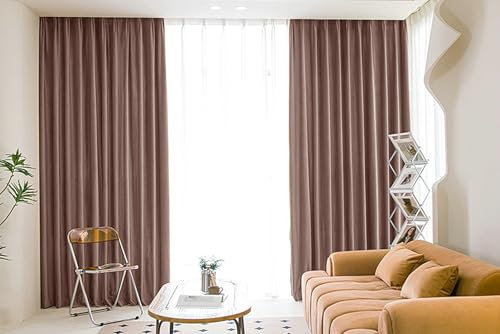 Whoiy Wohnzimmer Gardiene Rosa Samt Einfarbig mit Ösen, Vorhänge Blickdichte 2 Stück Fenster Vorhang für Schlafzimmer, 160x107 cm