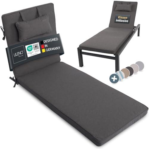 LILENO HOME Auflage für Sonnenliege mit Kissen, 1er Set Liegestuhl, anthrazit, ideal für Strand- und Gartenliegen