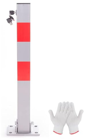 RMAN Parkpfosten Klappbar 60cm Parkplatzsperre Absperrpfosten Reflexstreifen Robust mit 5 Schlüssel Parkplatz Sperre Stabil ignalstreifen, Silber-Grau-Rot