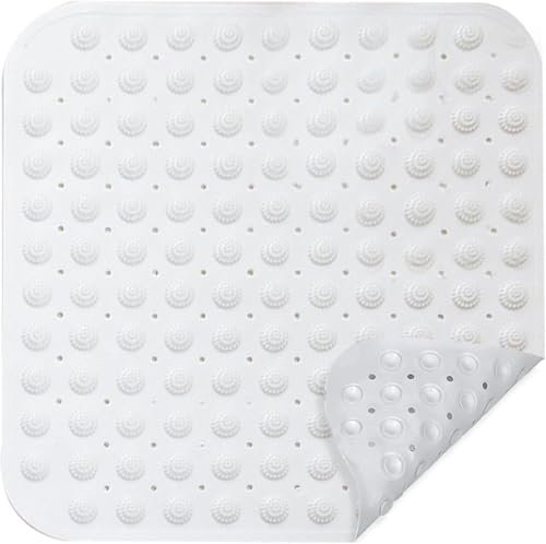 Tapis de Douche antidérapant, 48 x 48 cm, avec ventouses, Tapis de Douche de Massage, antidérapant, pour saunas, salles de Douche, Lavable en Machine, carré, Blanc