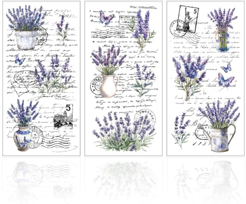 GLOBLELAND 3 fogli di carta da parati per mobili 11.8x5.9 pollici motivo floreale romantico con scritte in lingua inglese Lavanda autoadesive per camera da letto soggiorno scrivania decorazione da