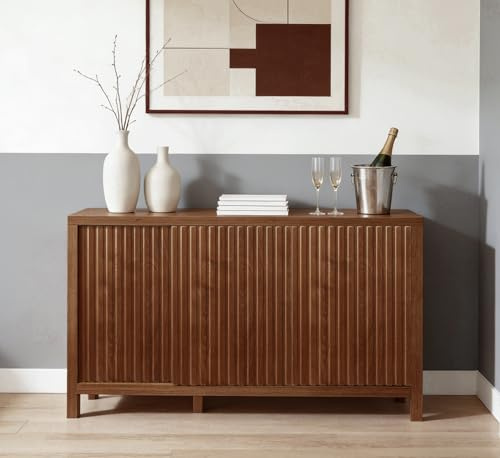 ZYBT Fluted Sideboard Buffet Cabinet with Storage, Modern Credenza Buffet Sideboards Bar Cabinet Console Table with Adjustable Shelves Slide Door for Living Room Hallway Kitchen Entryway
