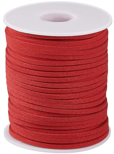 SUNNYCLUE 49 iarda/45 m di Cordino in Finta Pelle Scamosciata Rossa da 3mm Cordino in Finta Pelle Piatto e Sottile in Finta Pelle Scamosciata Vegana Nastro Corda per La Creazione di Gioielli Reg