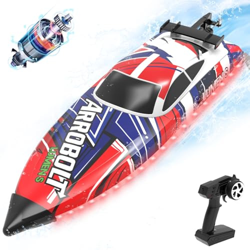 NBJIALIN Brushless RC Boat - Remote Control Boats for Adults with LED Lights Racing Boats for Pool&Lakes,2.4GHz RC High Speeding Summer Water Toy (Red)