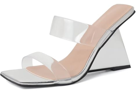 HSyc JRX genomskinliga sandaletter med kilklack höga klackar sommar tofflor sandaler, silver, 35 EU