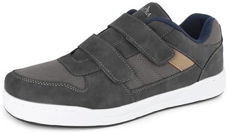 TIESTRA Men’s Wide Fit Orthopaedic Sneakers – Lightweight Diabetic Shoes with Adjustable Strap – Non-Slip Comfort Shoes for Swollen Feet, Oedema & Neuropathy Grey, UK9/EU43