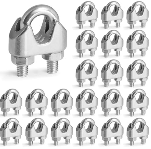 PYEUIFT 25 Pezzi M3 Morsetti Serracavo in Acciaio 304 per Funi Metalliche Morsetti per Cavo Acciaio M3 con Dado di bloccaggio in Acciaio Inox con Dadi di bloccaggio per Fune da Giardino