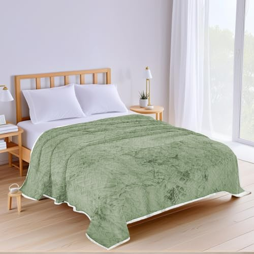 DH DREAMER HOME Manta Sofá Borreguillo Sherpa Invierno Medida 160x220cm - Mantas Polar Doble Capa Extra Suave, Caliente y Gruesa - Verde