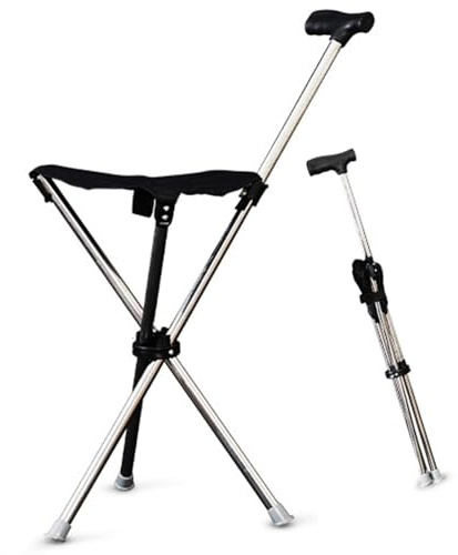 Gehstock mit Sitz – Faltbarer Hocker für ältere Menschen, geringes Gewicht von 150 kg, verstellbare Höhe, rutschfestes Design, reisefreundlicher 2-in-1-Gehstock & Hocker