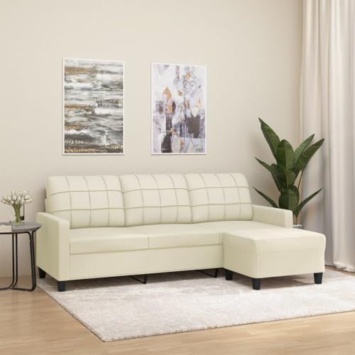 MOBCANT 3-Sitzer-Sofa mit Hocker Creme 180 cm Kunstleder Schlafcouch Couchgarnitur Modulares Sofa Polstergarnitur für Schlafzimmer Empfangsraum Büro Wohnung
