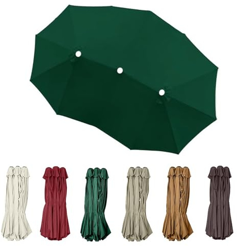 SMELEDFCFK Large Twin Umbrella Replacement Canopy 15ft Replacement Umbrella Fabric 12 Ribs Parasol Replacement Cover Triple Head Umbrella Cloth(Dark green)