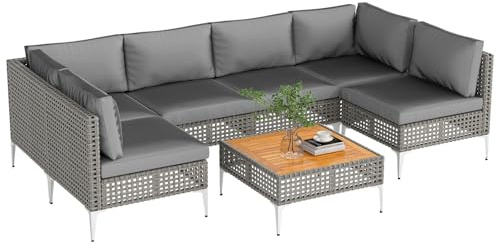 COSTWAY Lounge Möbel Outdoor, Rattan Gartenlounge mit Tisch und Kissen, frei kombinierbar, Gartenmöbel Set, Balkonmöbel, Terrassenmöbel, Sitzgarnitur, Sitzgruppe für Garten, Balkon, Terrasse