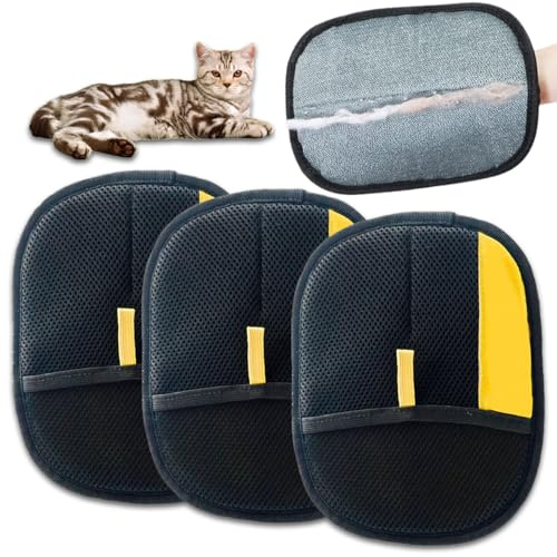 Gants de Toilettage Double Face pour Animaux, 3 Pcs Double Face gants de toilettage polyvalents, Static Removal Gloves for Pet Hair, Gants de Toilettage pour Chiens Et Chats À Poils Longs Et Courts