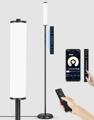 OUTON RGB Corner Floor Lamp, 1500LM LED Lamp with Touch & APP & Remote Control, 32 Scene Modes & Music Sync, Dimmable Ultra Bright Standing Lamp for Living Room, Bedroom, Gaming Room, Black