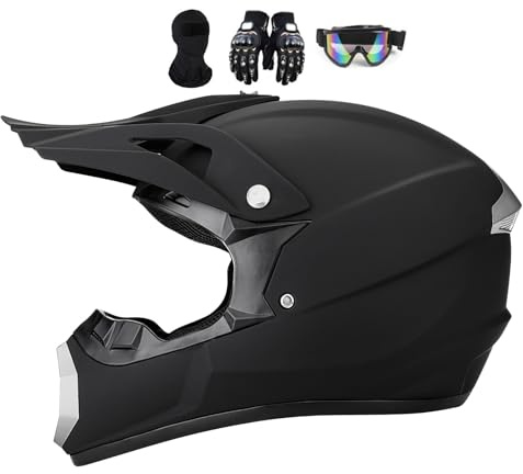 MTB Helm Fullface Downhill Motorradhelm Kinder, Jugend Herren Crosshelm Erwachsener Motocross Für Quad Enduro ATV Schutzhelm Mountainbike Bergbuggy Sport Schutz, Mit Handschuhe Brille