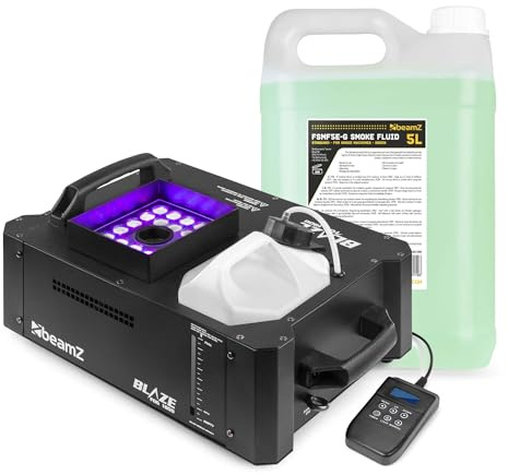 BeamZ Blaze1800 Nebelmaschine Horizontal und Vertikal mit 24 LEDs & Stroboskop Lichteffekt, 1800W inkl. 5L Fluid, Fogger, Smoke Machine, DMX & Fernbedienung, 350 m3/Min., Nebelmaschine Halloween