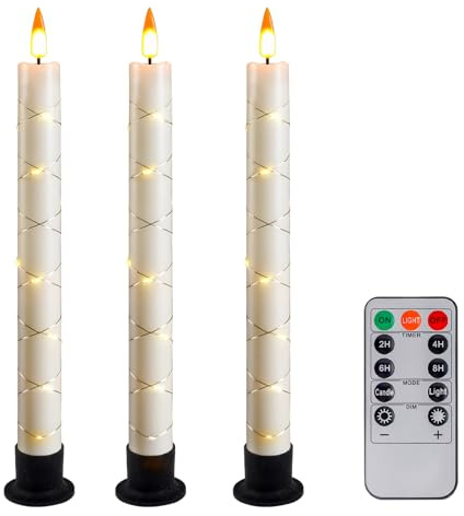 Kitnelw 3 Stück Led Kerzen mit Timerfunktion Fernbedienung Flammenlose Kerzen Deko 2x25cm Led Kerze Set für Raumdekoration, Hochzeit, Weihnachtsdekoration