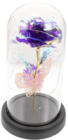 MUELODSIC Rose Éternelle sous Cloche Verre avec Décoratif Fleur Préservée Lumineuse pour Décoration Romantique de Table Salon et Chambre