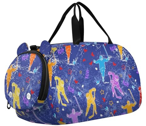 Tanztasche, Sporttasche für Mädchen und Jungen, Sportmuster, Kinder-Sporttasche, Eishockeyspieler, Reisetasche mit Namen, Wochenendtasche