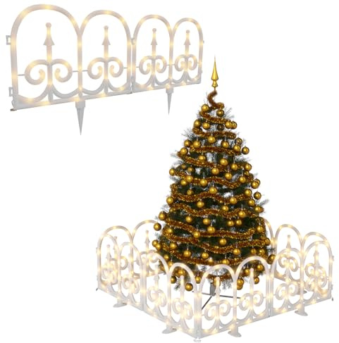 LILIIN 3.75M Beleuchteter Gartenzaun Miniatur Zaun mit LED-Beleuchtung für Weihnachtsbaum Garten Lattenzaun aus Kunststoff für Weihnacht Dekoration, Warmweiß Lattenzaun-Bogenförmig (3.75 m, 10 Stück)