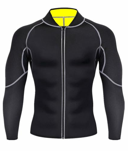 WAZHAKU Maglietta a compressione da uomo a compressione, a maniche lunghe, slim fit, funzionale, ad asciugatura rapida, per corsa, in neoprene, R nero., M