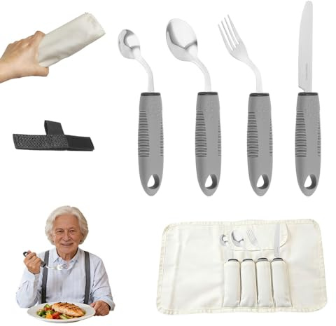 Cubiertos Agarre Fácil Configure, 4 Set De Utensilios Adaptativos, Cubiertos Parkinson Tenedor, Para Personas Mayores Discapacitadas, Mango Grueso Antideslizante Para Personas Mayores