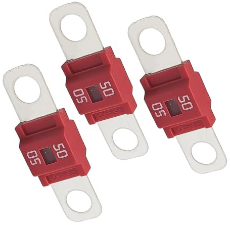 Icyfond 3PCS 50A High Current Bolt-on Fuses, Heavy-Duty Screw Down Automotive Fuse for Cars Trucks Construction Vehicles Buses Motorhomes (Red)