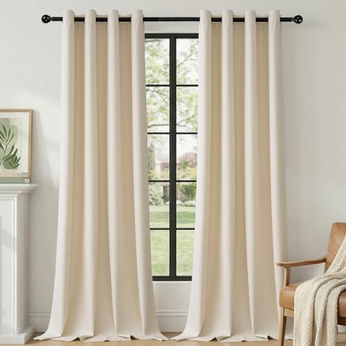 HushLoom Verdunklungsvorhänge Gardinen 100% Blackout Leinenoptik H 245 x B 140 cm Hellbeige Thermovorhang Vorhänge mit Ösen 2er Set für Schlafzimmer Wohnzimmer Kinderzimmer