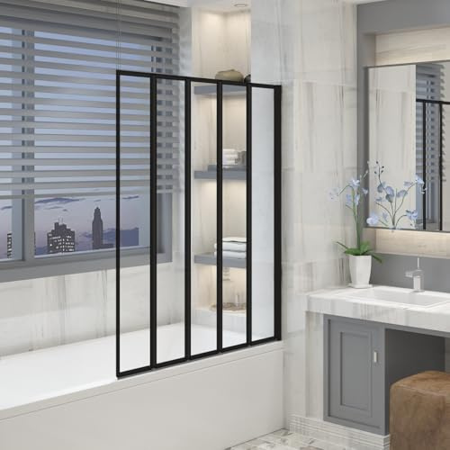Aquariss 1200x1400mm Black Over Bath Shower Screen 5 Panel Folding