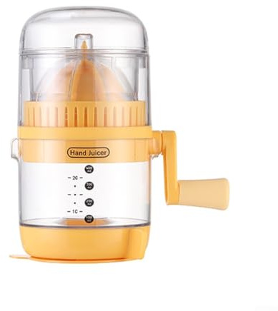 Presse-agrumes manuel pour oranges, citrons et grenades - Presse-agrumes manuel en ABS avec base d'aspiration en silicone, marquage de mesure (tasses/ml), design compact et portable (jaune)