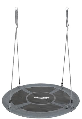 Relaxdays runt hängande bo gunga, XXL, upp till 300 kg, justerbar, utomhus, grå, 120 cm diameter