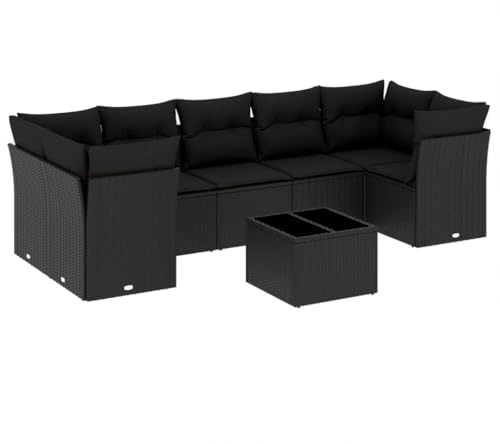 Qnhdfrt Juego de sofás de jardín de 8 piezas, de polirratán, con mesa y tapicería, conjunto de muebles modulares para terraza, balcón y jardín, color negro
