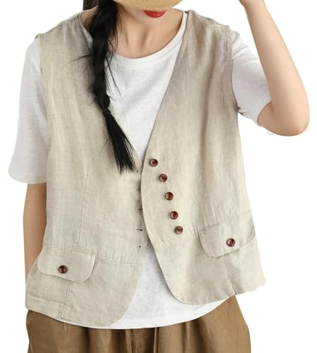 Foweknow Chaleco de verano ligero para mujer, chaleco de lino con cuello en V, elegante, ropa de negocios, camiseta de lino, blusa de verano, blusas, Y2K, sin mangas, tallas grandes, chaqueta de