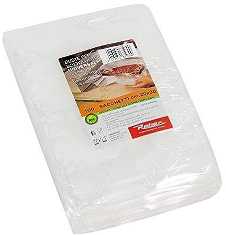 Reber Sacchetti Goffrati 6723N per sottovuoto, 20x30 cm, 105 micron, anti-UV, 100pz., trasparente