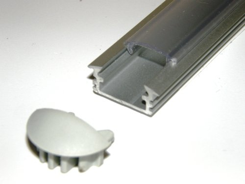 Perfil de aluminio P1 para tiras LED / cintas; empotrable, acabado anodizado plateado con cubierta transparente y dos tapas finales; 1 m/100 cm