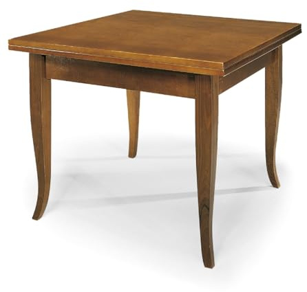 Giò Luxury Table Extensible à Rabat, Style Classique, en Bois Massif et MDF avec Finition Noyer Brillant - Dim. 80 x 80 x 78