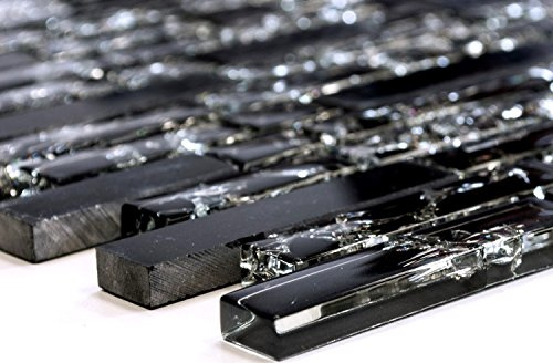 Mosaik Verbund Crystal/Stein mix schwarz Glasmosaik Transluzent Transparent 3D, Mosaikstein Format: 15x23/48/73x8 mm, Mattengröße: 298x305 mm, 1 Matte