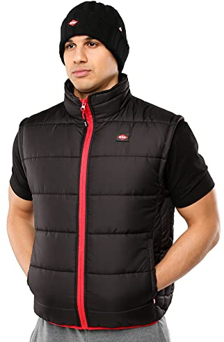 Lee Cooper Arbetskläder herr arbete säkerhet lätt vadderad väst väst väst kroppsvärmare med kontrastsömmar, svart, 2X-Large,
