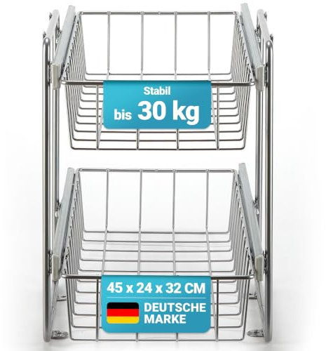 Teleskopschublade - Schrankauszug 2 Etagen - 30 cm - Küche - Schublade | Küchenschrank organizer ausziehbar - Metallkörbe bis 15 kg - Ordnungssystem - Auszug Küchenschrank - Designed in Germany
