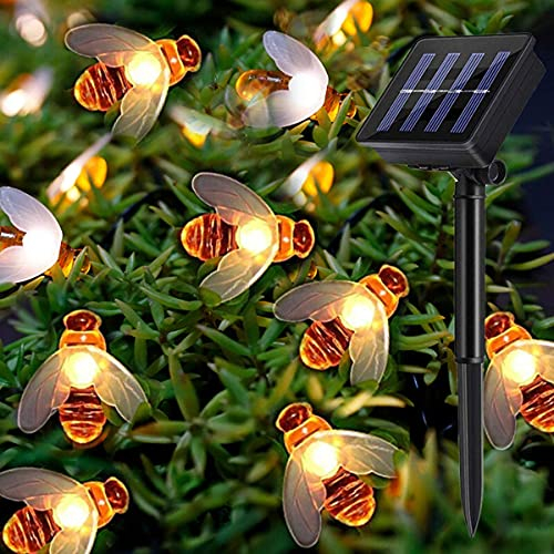 SUAVER LED Lichterkette Außen, 30LED Bienen Solar Lichterkette Außen Wasserdichte Solar Beleuchtung dekorative Lichter für Party, Weihnachten, Außen, Hochzeit, Garten,Haus,Fest Deko (Warmweiß)