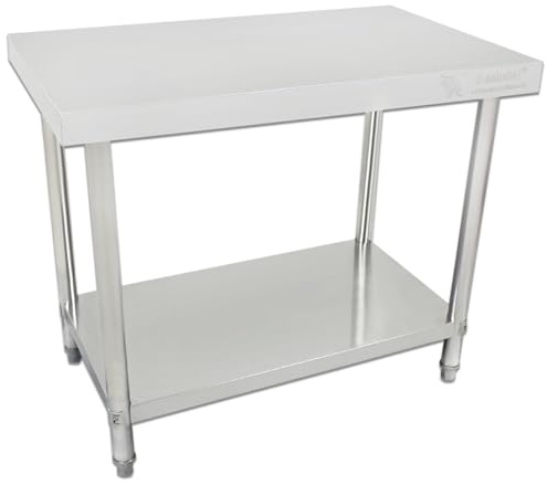 Beeketal 'BA100' Gastronomie Edelstahl Arbeitstisch 100 x 60 cm, Tisch bis 100 kg belastbar, Profi Gastro Küchentisch mit extra großer unteren Ablagefläche und justierbaren Stellfüßen