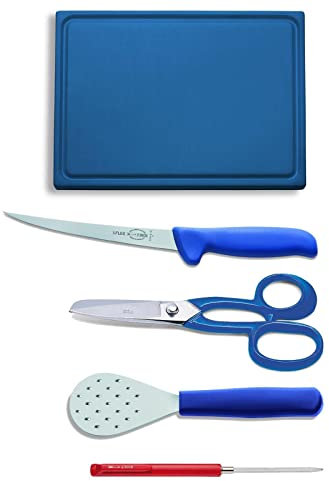 Dick Angel Set 5 teilig inklusive Filitiermesser halbflexibel & Schneidbrett 26.5 x 32.5 cm